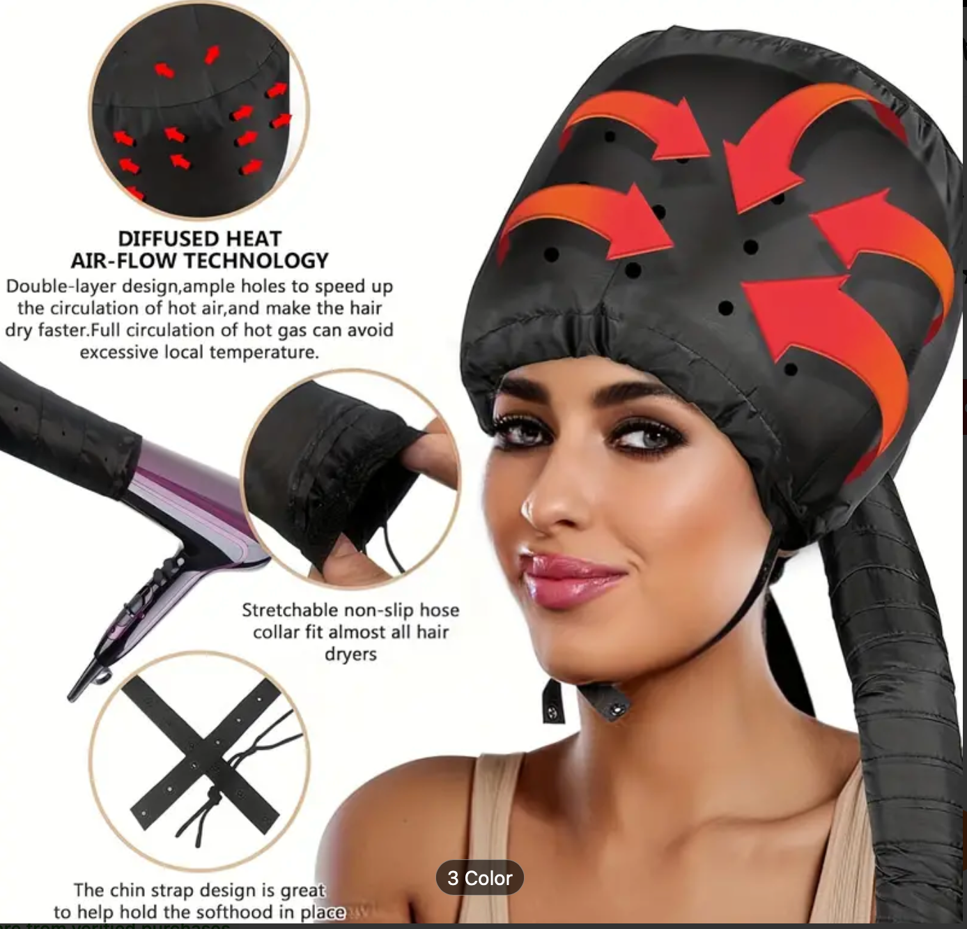 Portable Hair Dryer Bonnet For Hair Styling, Curling & Deep Conditioning Cap